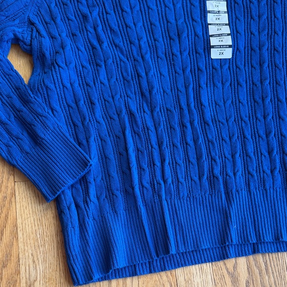 Blue Cable Knit V-Neck Sweater 2X NEW - Picture 6 of 6